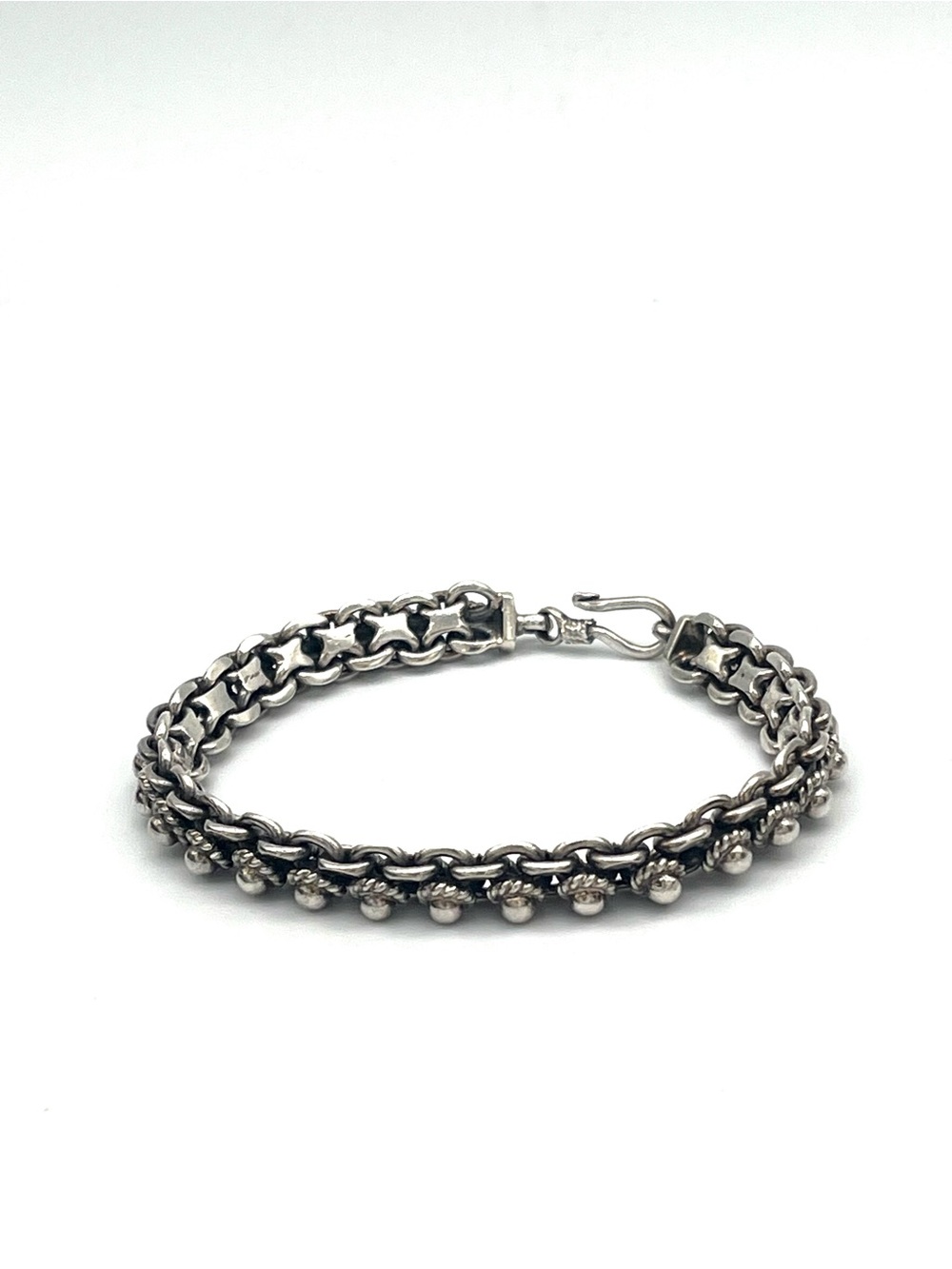Bali Style Sterling Silver Chain Bracelet with Bead Accents - Vintage S925